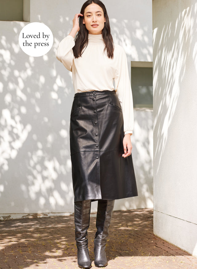 Kara Leather Button Skirt